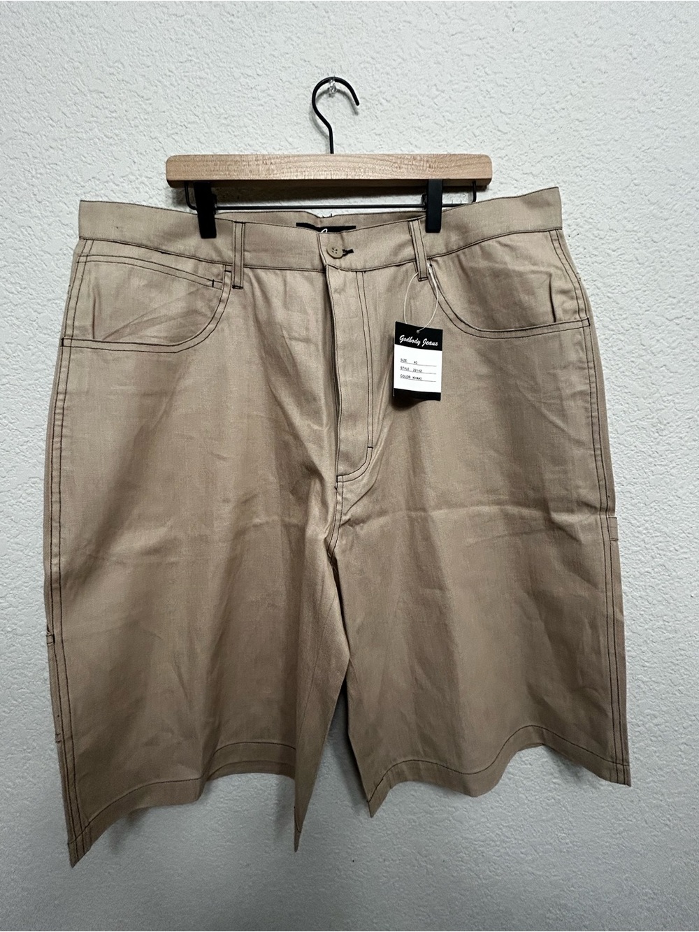 NWT Godbody Jeans Khaki Denim Carpenter Shorts Size 40 XXL Contrast Stitch